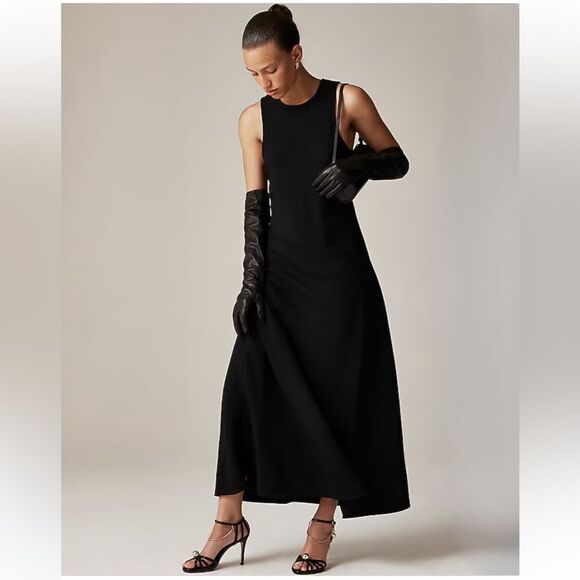 NWT J CREW Long A-line dress in drapey crepe in black - Picture 2 of 8